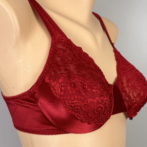 Vintage Vassarette Bra Size 34C Second Skin Satin Red Lace Underwire 75-014 - Picture 4 of 10